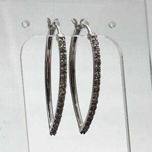 Designer 10K White Gold Diamond Pavé Hoop Earrings V Marquise/Navette Shape 5.3g